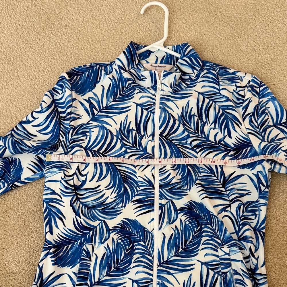 Tommy Bahama Blue and White Palm-Print Golf Shirt - Picture 5 of 6